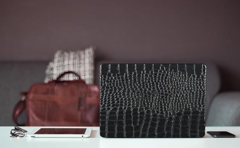 KEROM Compatible with Crocodile MacBook Air 13 Inch Case 2025-2022 M4 M3 M2 A3240 A3113 A2681, Textured Elegant Luxury Aligator Skin Snakeskin PU Leather Hardshell Case & Keyboard Cover, Shiny Black - Image 4